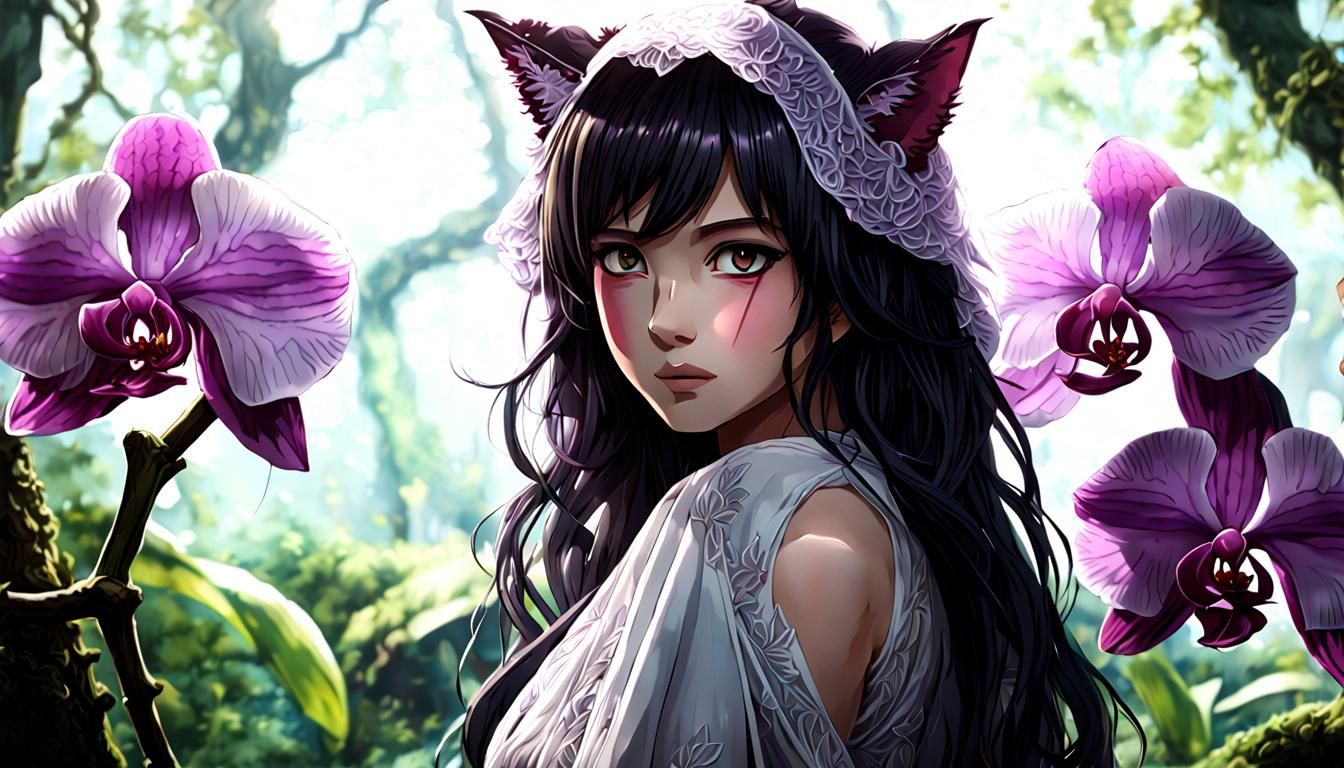 Anime Cat Girl in Cinnamon Forest