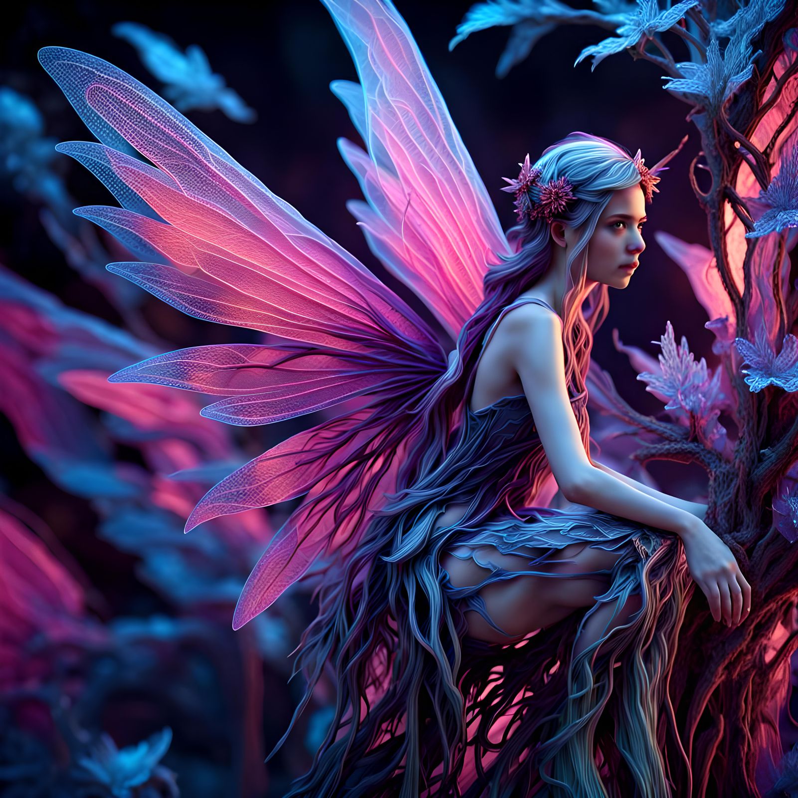 Beautiful Neon Fantasy Fairy in 3D Mesh