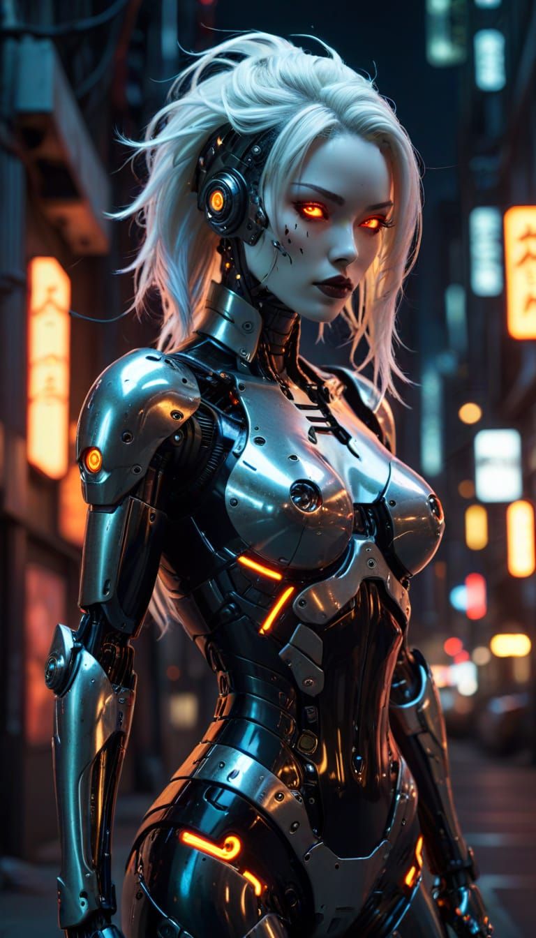 Cyberpunk Gynoid Pinup in Gothic Style