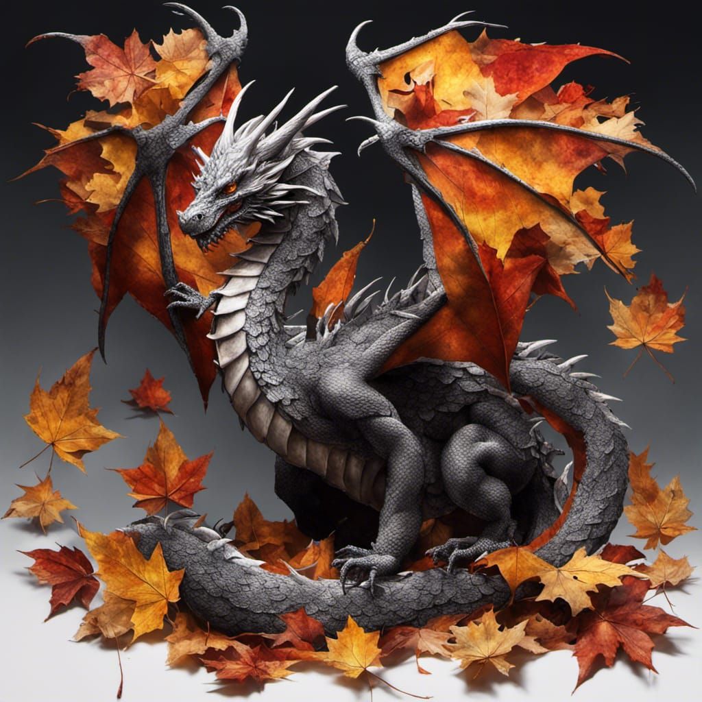 Autumnal Leaf Dragon: Hyperrealistic Anime Art