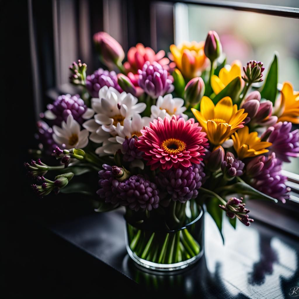 A photograph of a spring flower bouquet