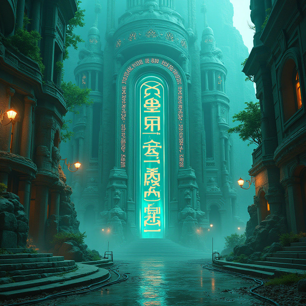 Futuristic Cityscape with Ancient Architecture in Cyberpunk ...