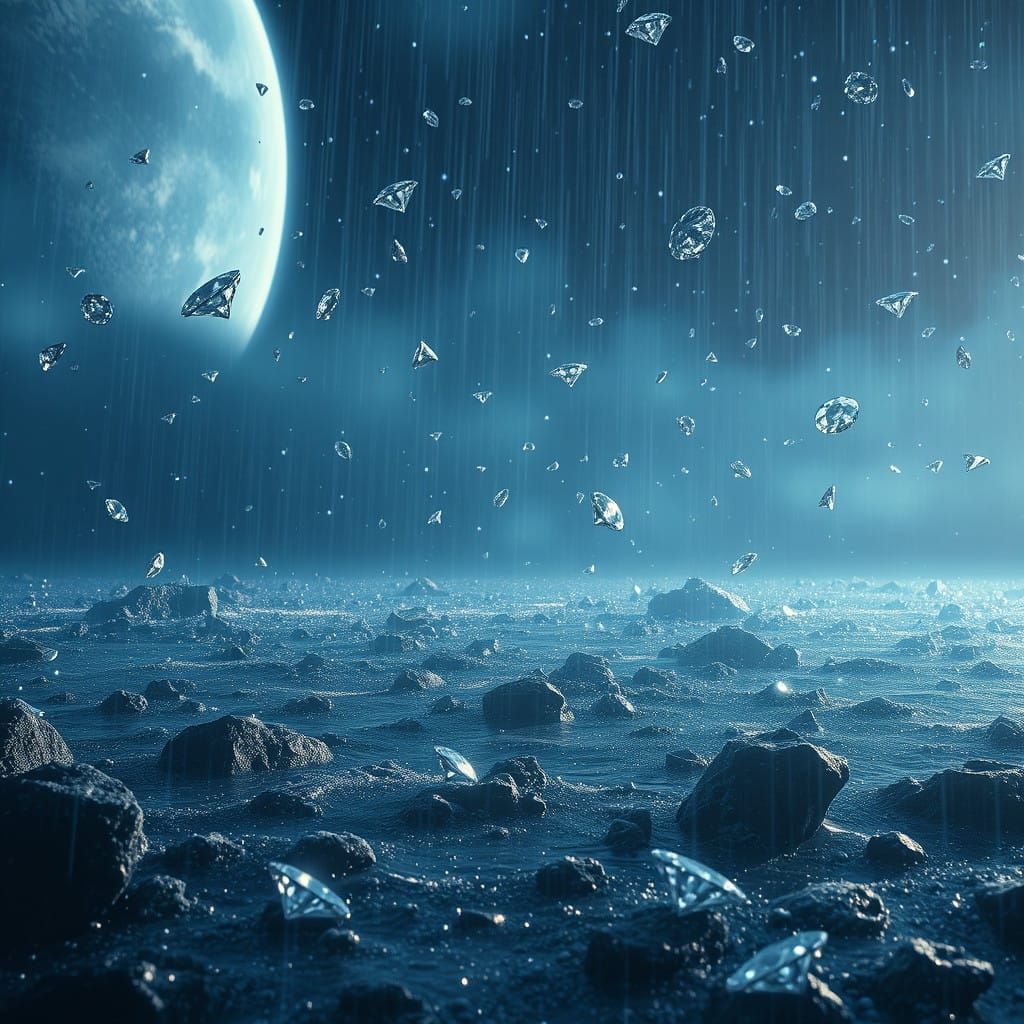 Epic Diamond Rain on Neptune in a Grand Digital Canvas