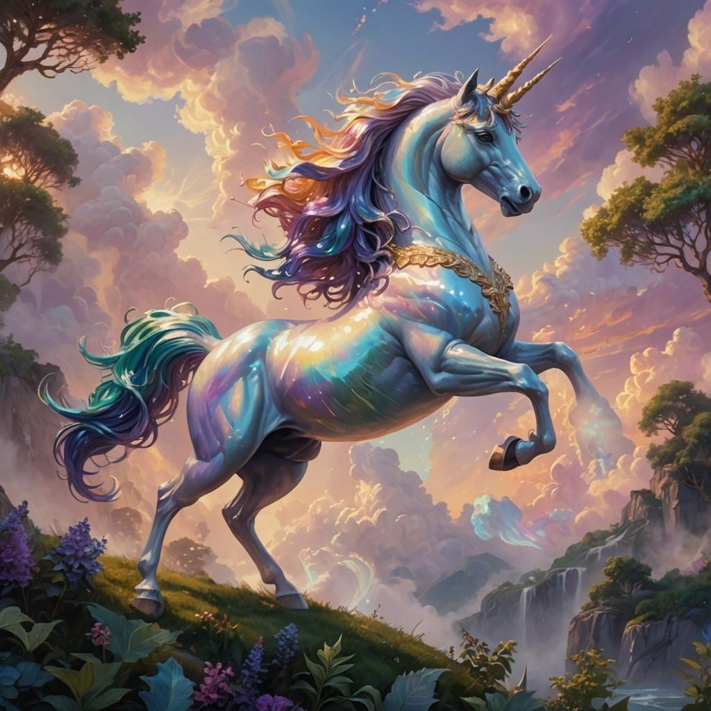 Iridescent Marble Unicorn in Digital Fantasy Art