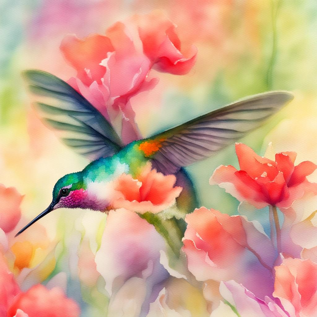 Delicate Hummingbird Perched on Vibrant Flower Petal in Whim...