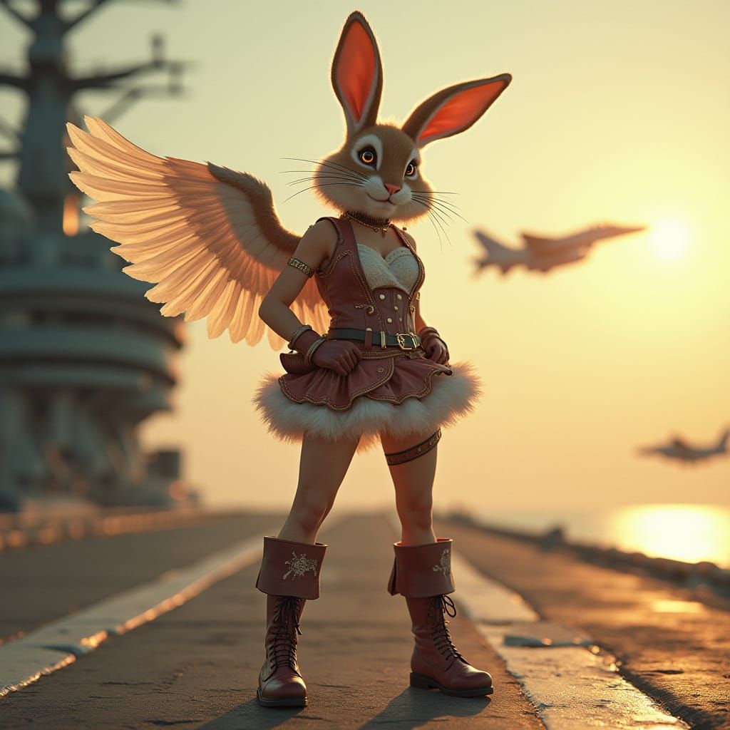 Retro Pin-Up Bunny Angel on Flight Deck