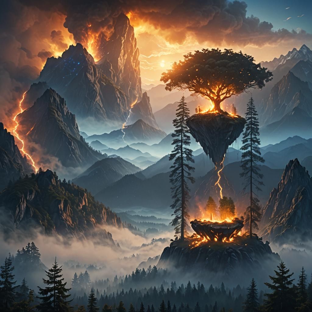 Blue Mist Envelops Mountain Range at Twilight