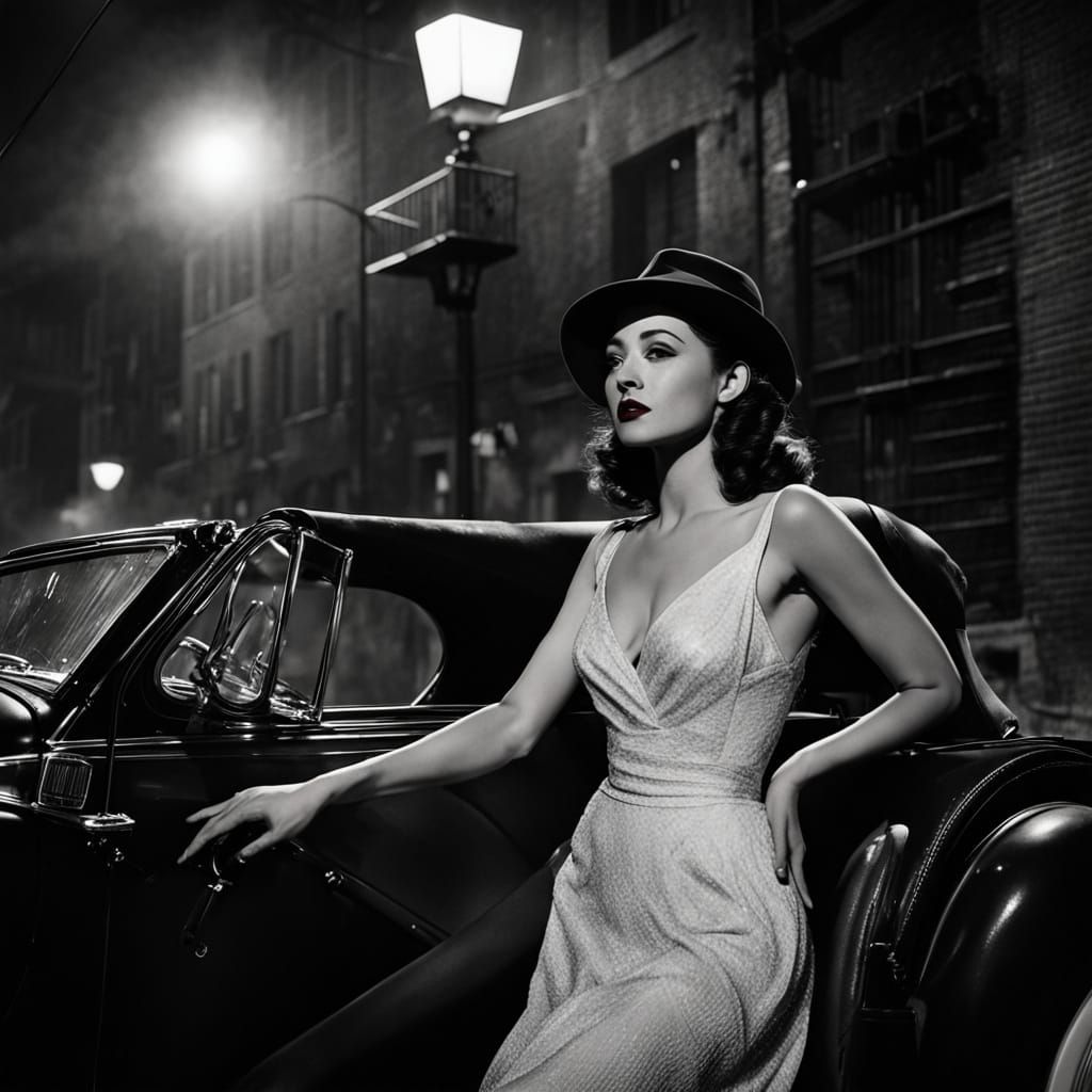 Film Noir Woman in Convertible Car