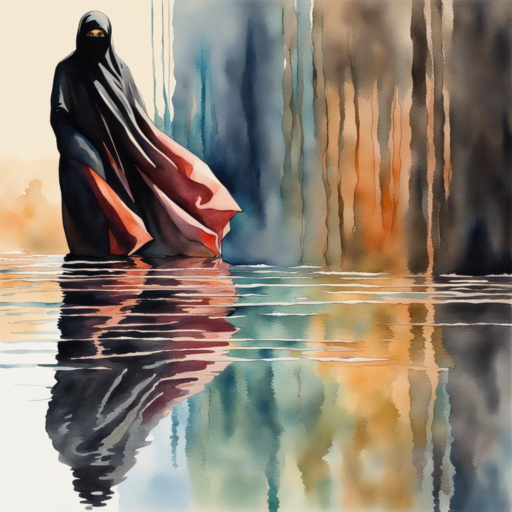 Watercolor of Woman in Burka Reflected