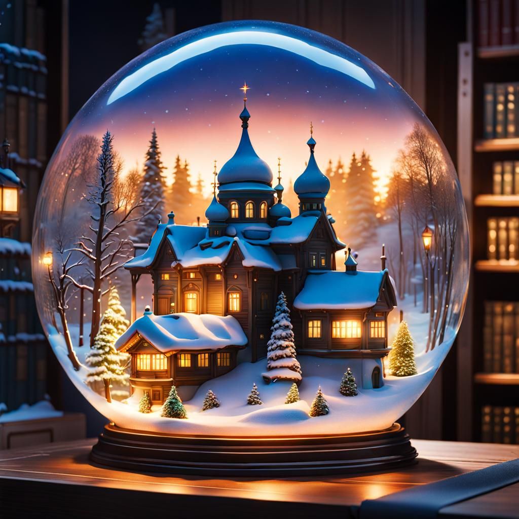 Russian City Snow Globe in Anime Style