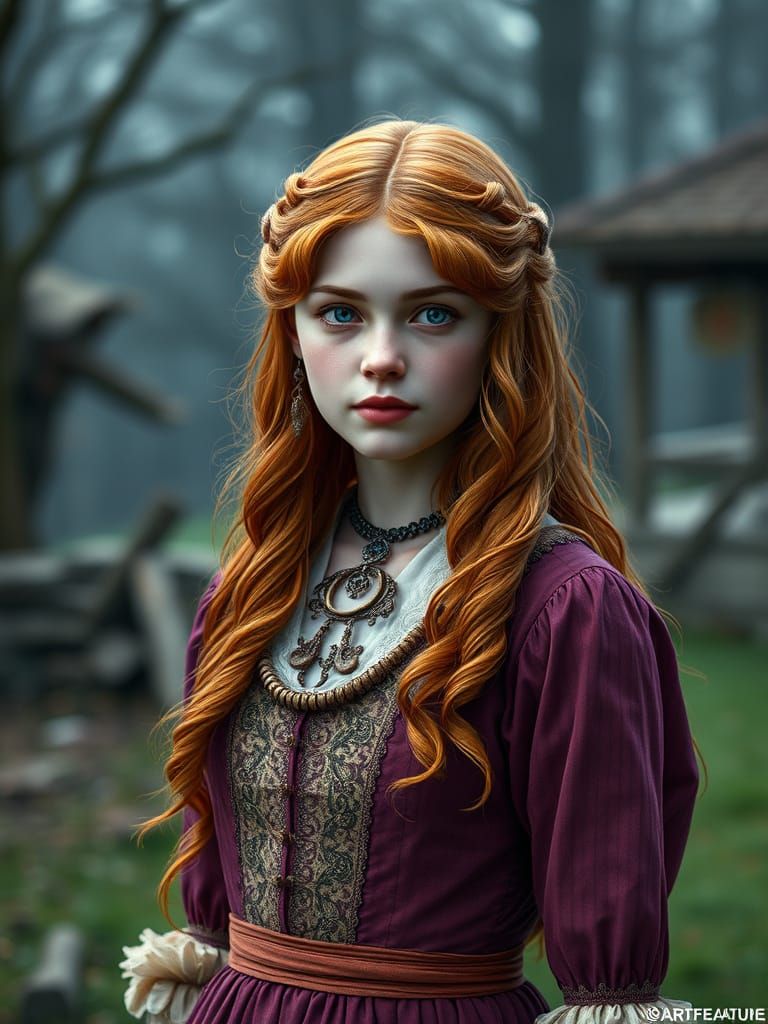 Victorian Fantasy Girl in a Mulberry Dress