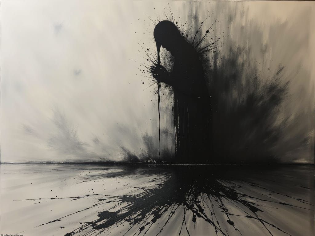Existential Dread in Dark Minimalist Oil Painting