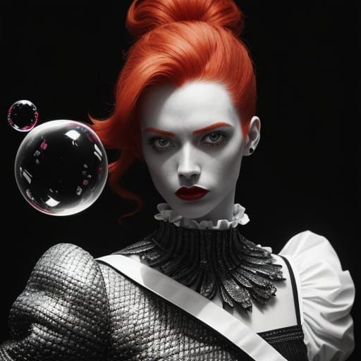 Redheaded Dandy Blows a Bubble in Monochrome Elegance