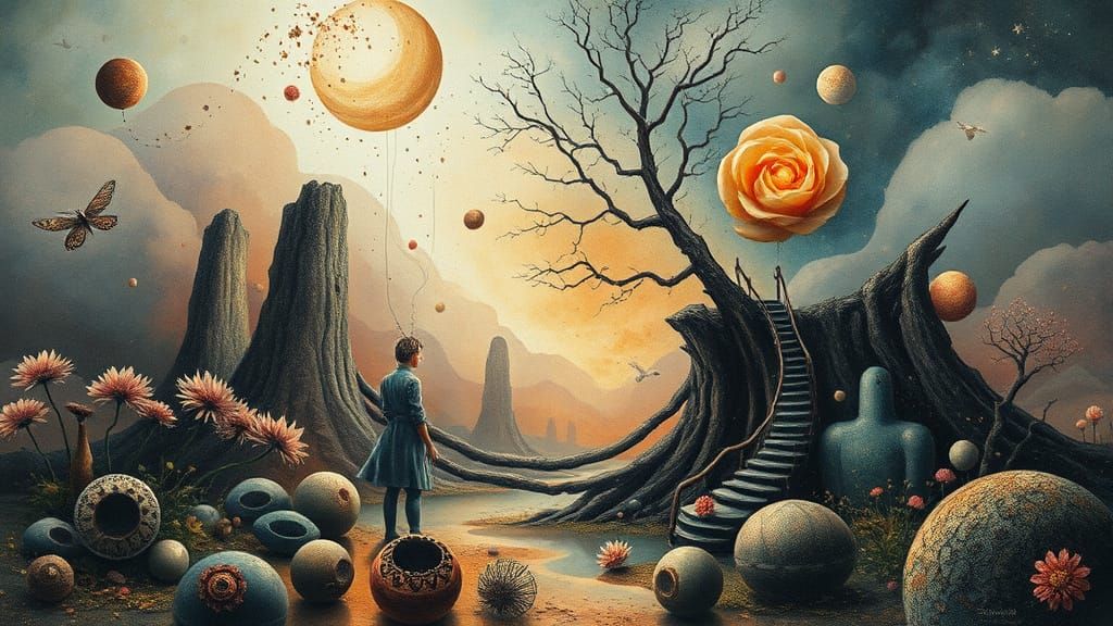 Surreal Enchanted Landscape with Ethereal Elements