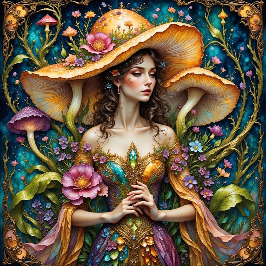 Elvish Mushroom Queen in Art Nouveau Style