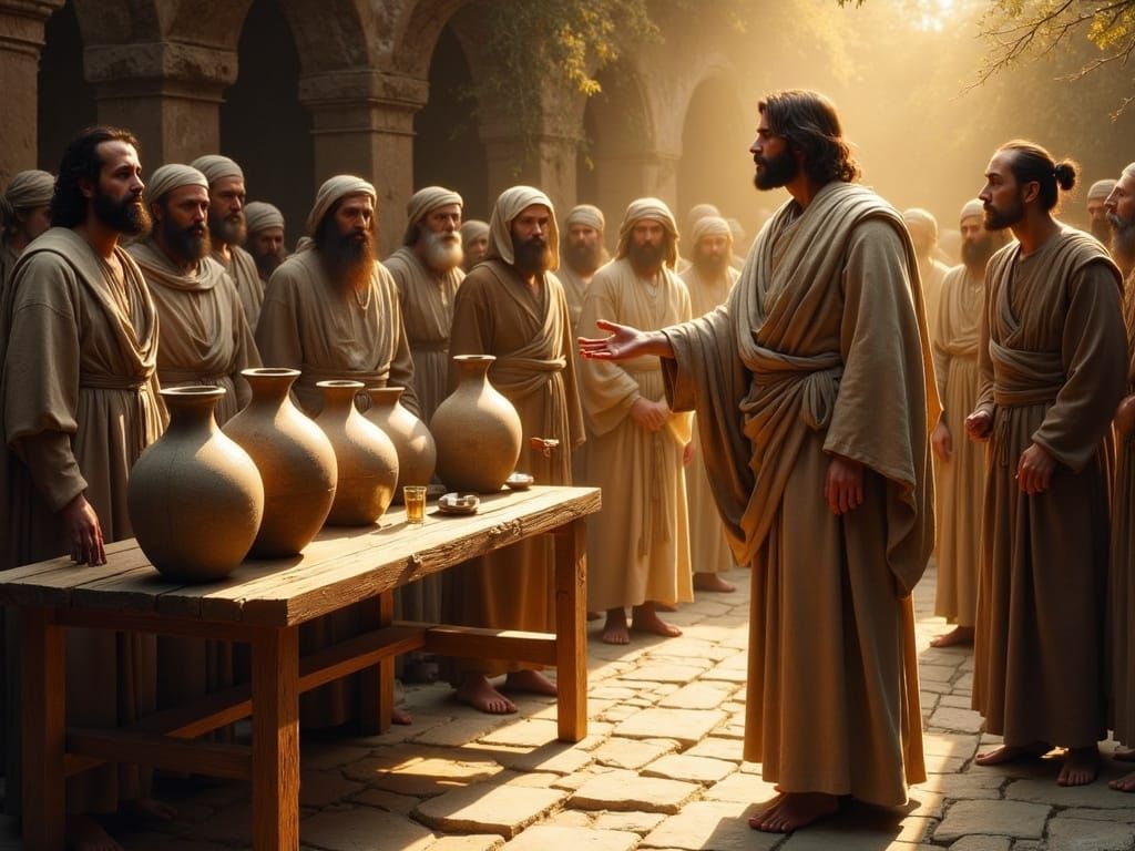 Jesus Transforms Water into Wine in a Dramatic Biblical Scen...