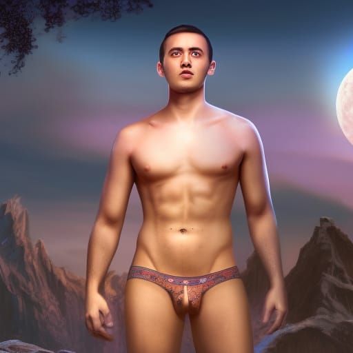 Shirtless Man Under Moonlight: Fantasy Concept Art