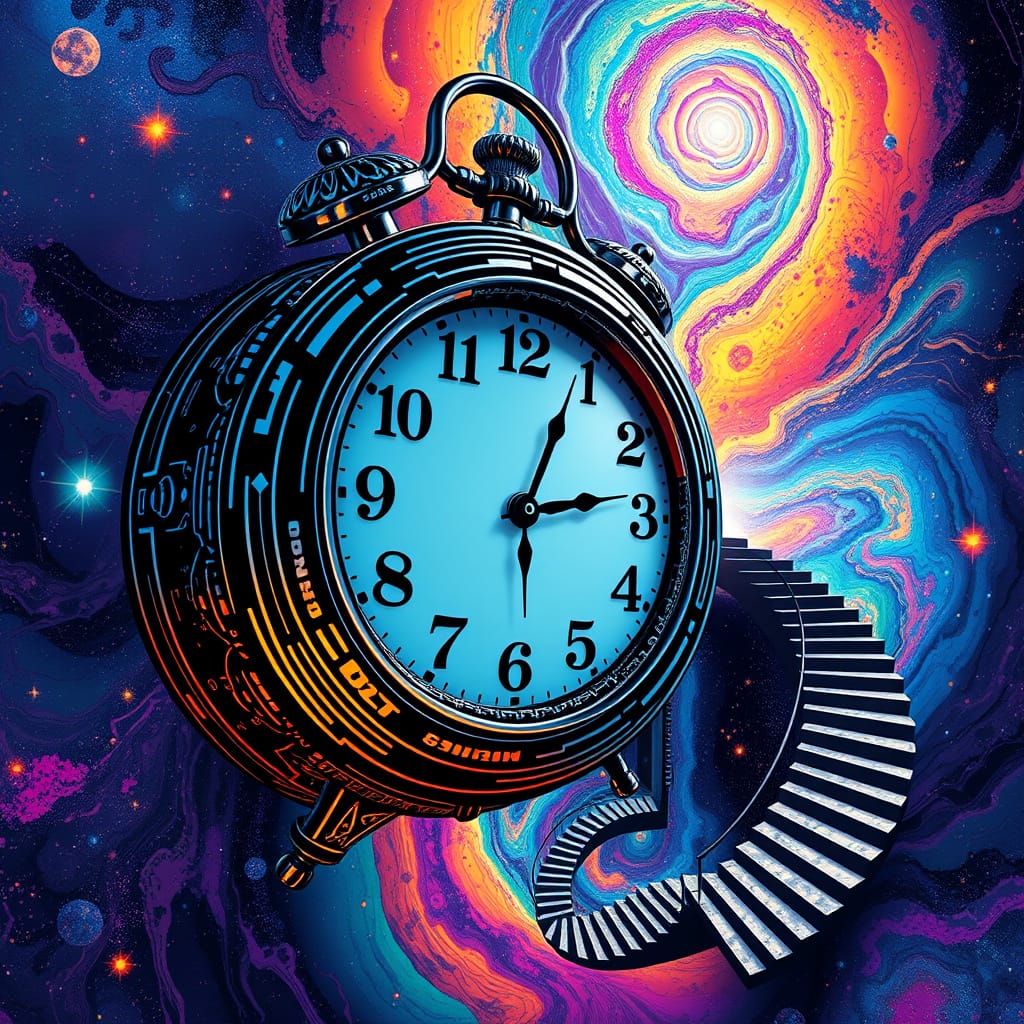 Melting Clock in Swirling Nebula