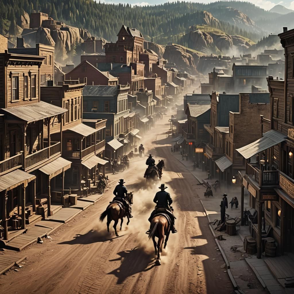 Old West Robbery Chase in Dusty Deadwood Town