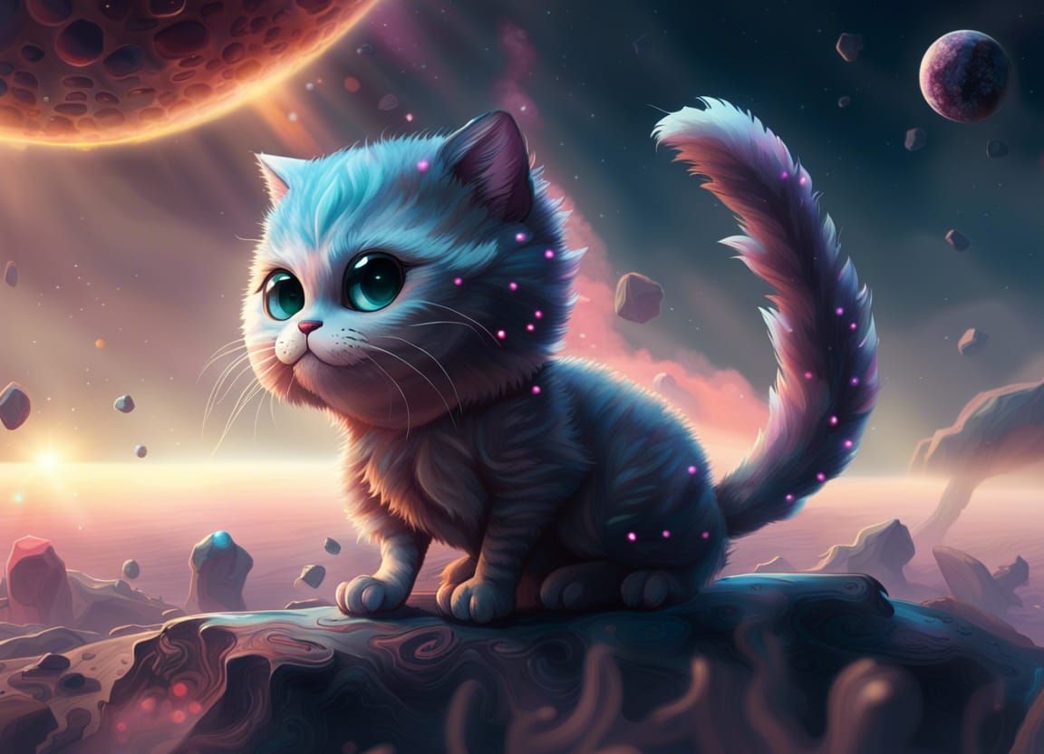 Astronaut Cat with Galaxy Eyes on Alien Planet