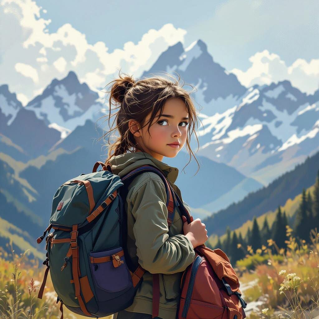 Adventurous Girl Embarks on Mountain Exploration in Digital ...