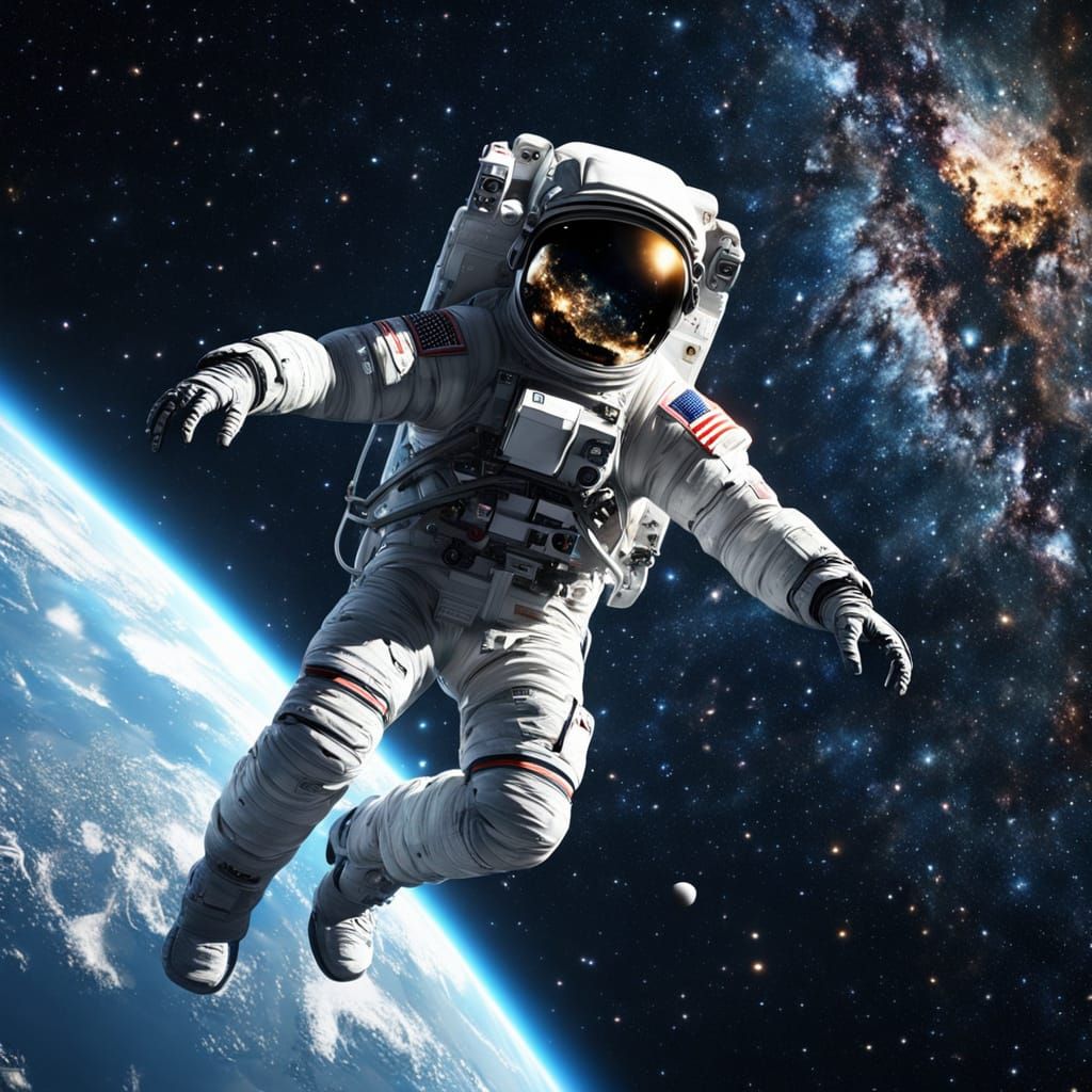 Floating Astronaut in Cosmic Panorama