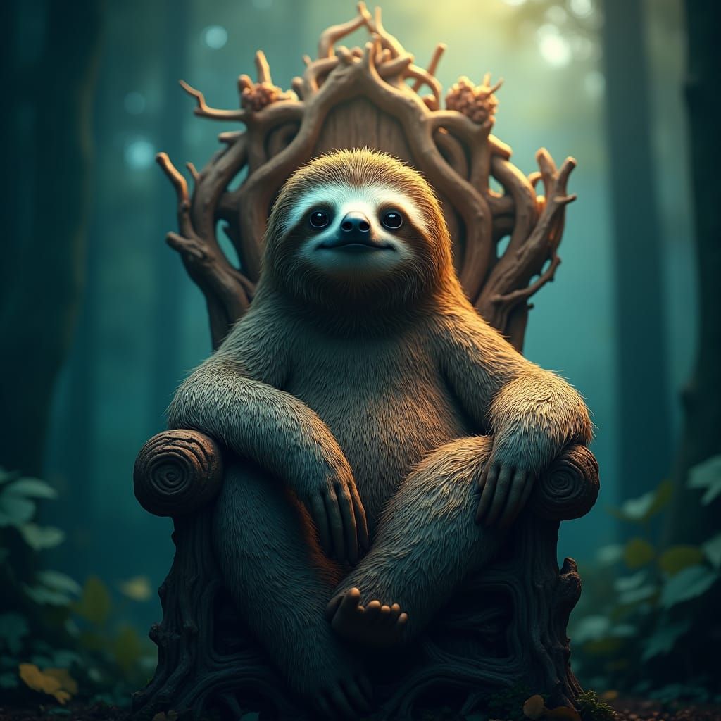 Sloth King on Branch Throne, Matte Painting
