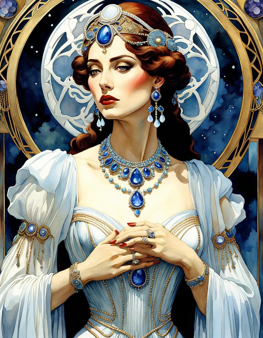 Fantasy Jewels in Art Deco Watercolor Style