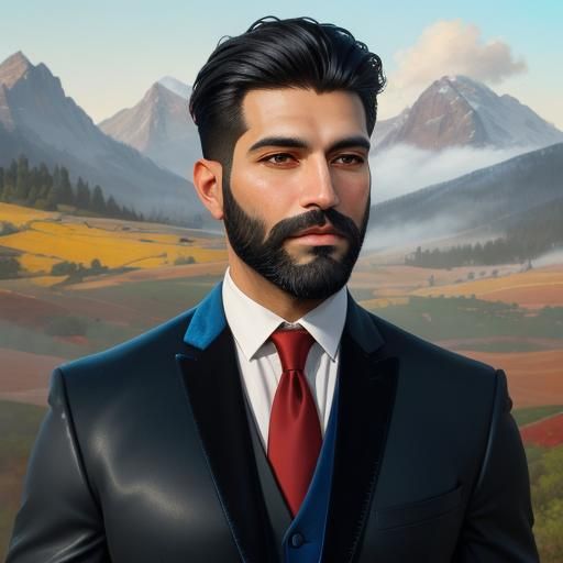 Expressionist Portrait of Handsome Man in Velvet Suit