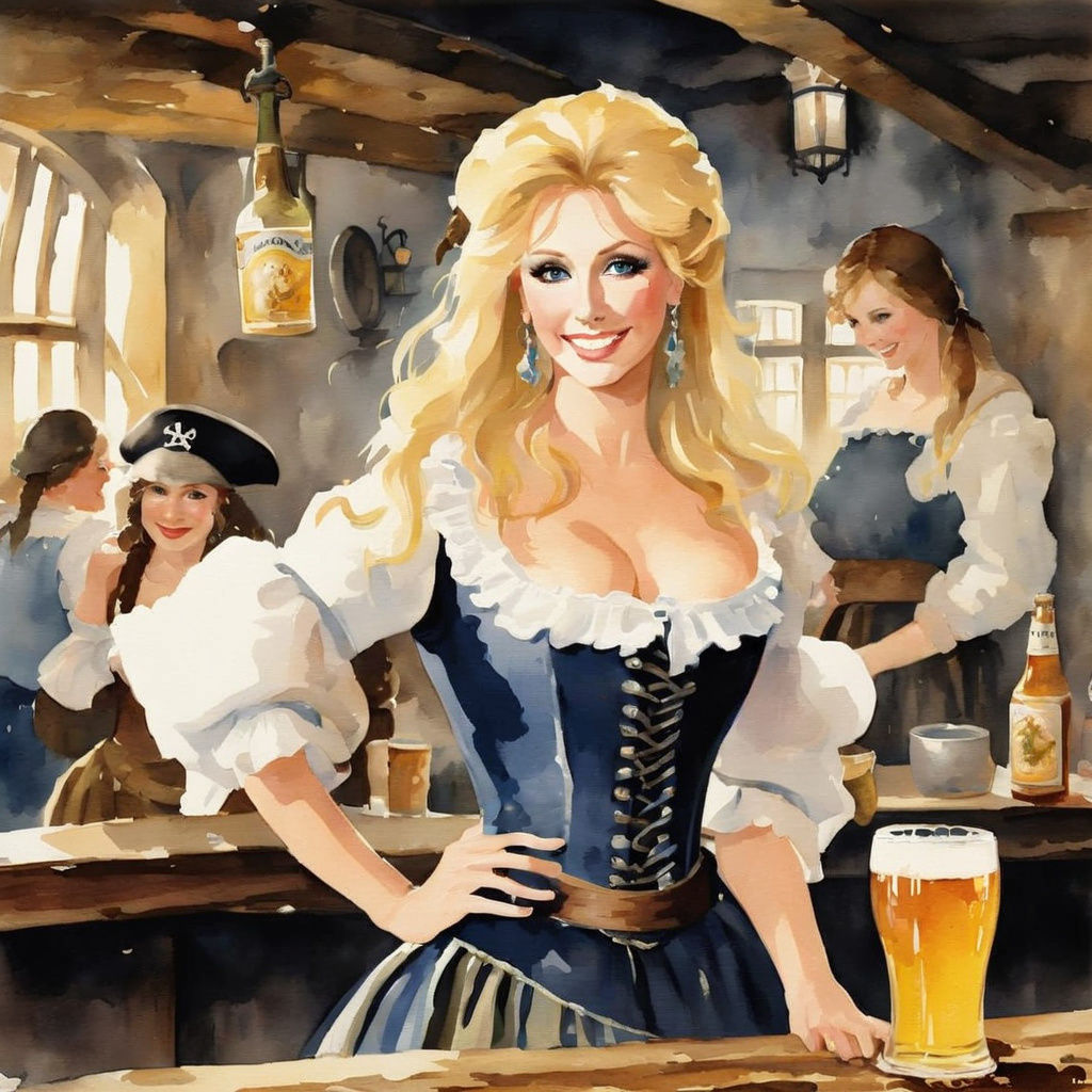 Beautiful Barmaid in 17th Century Tavern Impressionism Water...