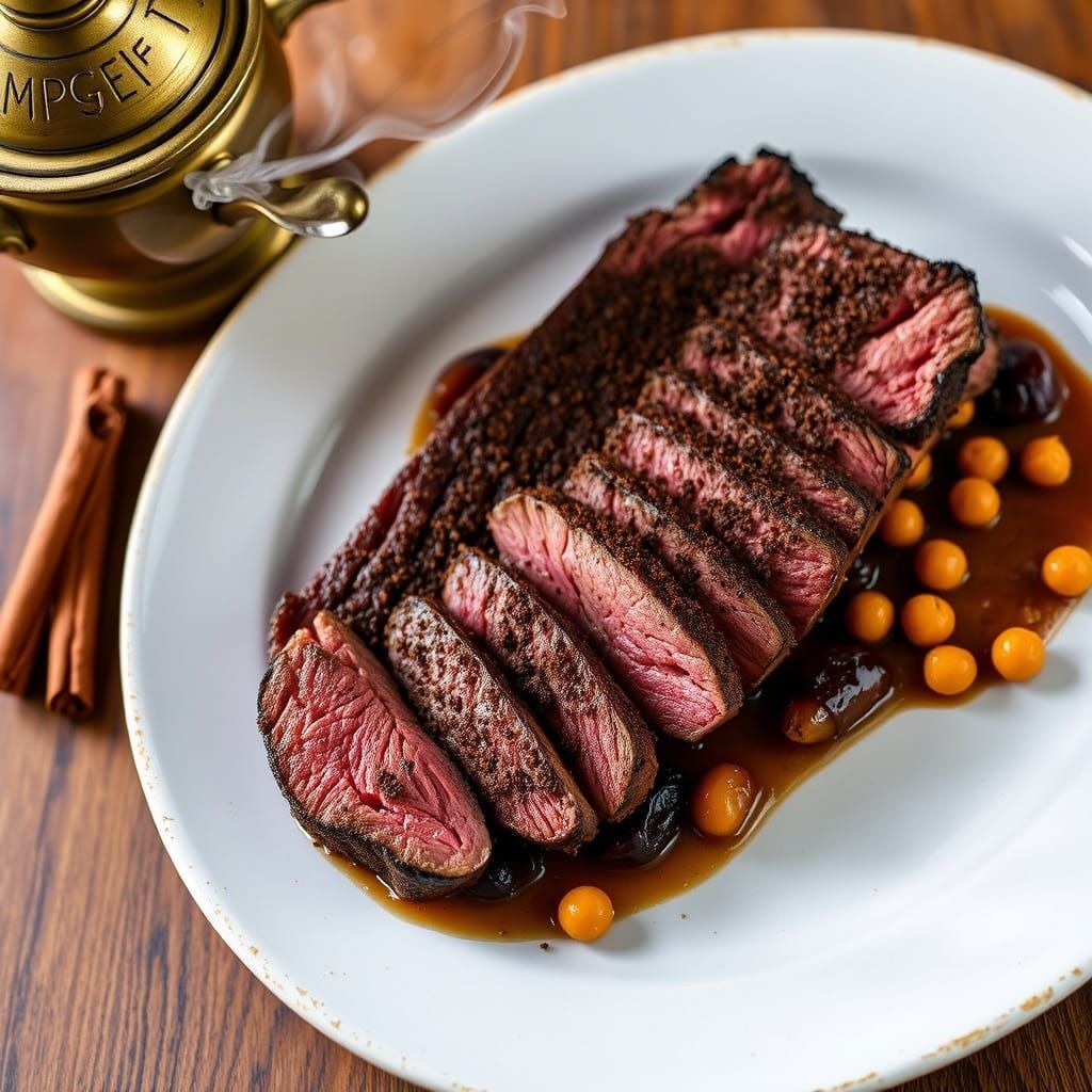 Savory Moroccan Steak with Espresso Crust and Date Puree