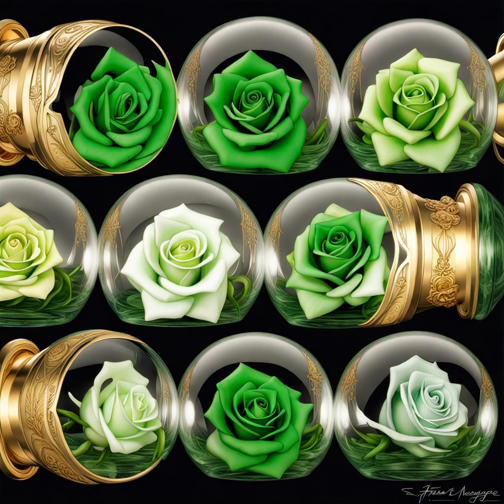 Cosmic Green Rose Birth in Faberge Style