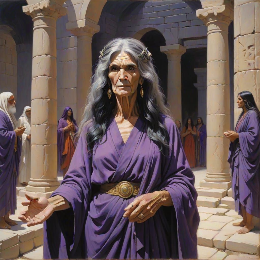 Elder Goddess Astarte in Lavish Purple Robes