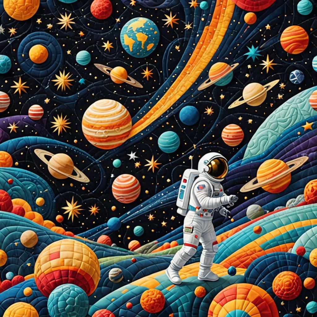 Quilted Scene:  Interstellar fantasy astronaut space