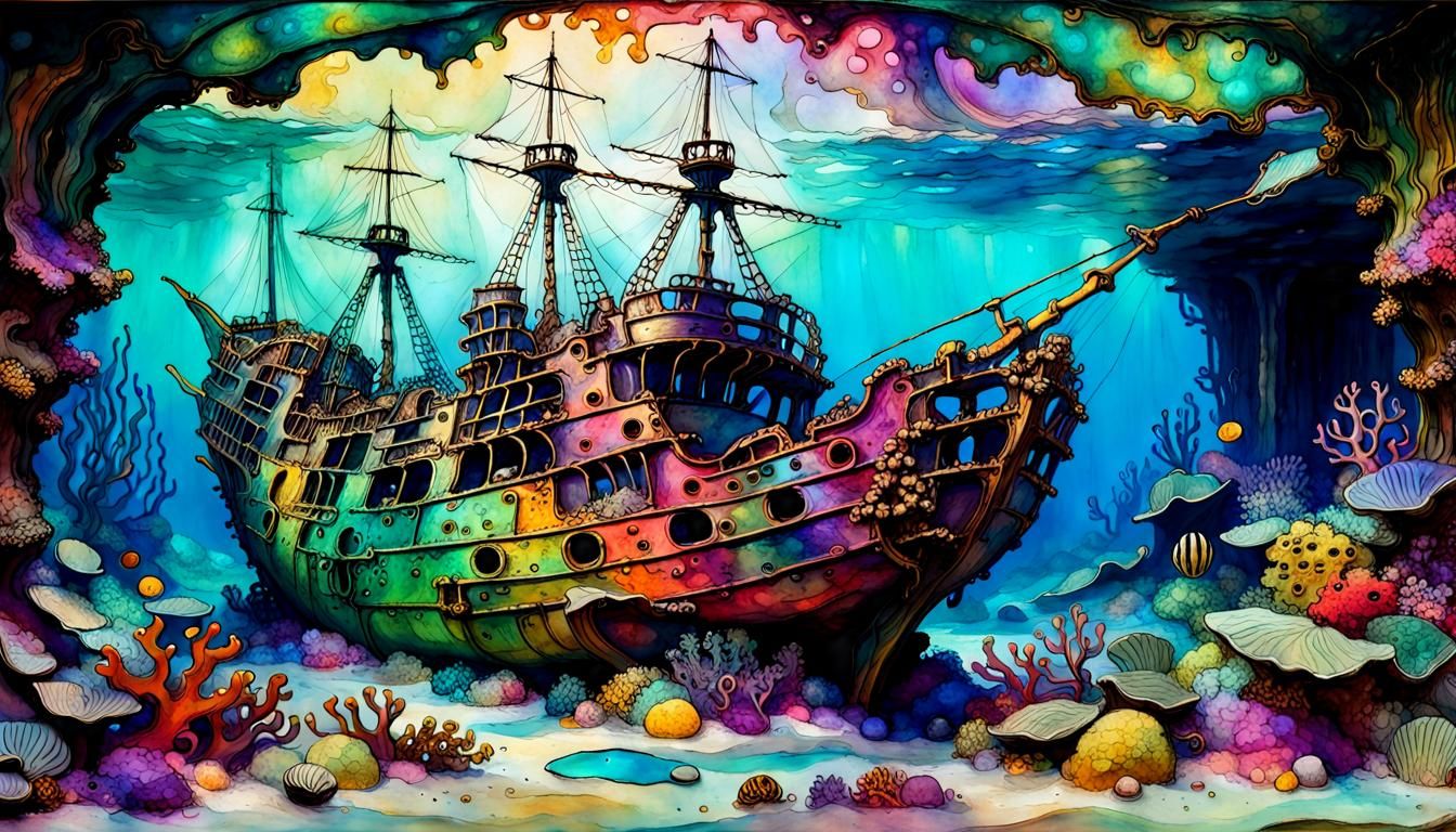 Vibrant Galleon Uncovered on a Tropical Coral Reef
