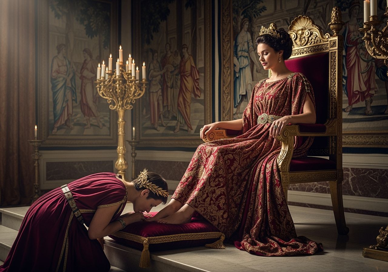 Regal Roman Empress on Gilded Throne in Fine Art Portrait