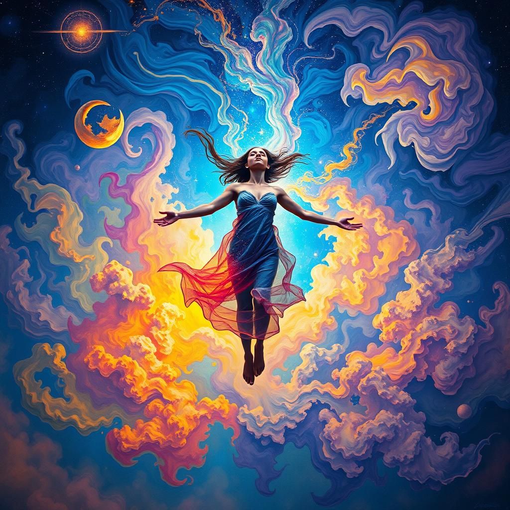 Vibrant Astral Projection Scene in Surrealist Style