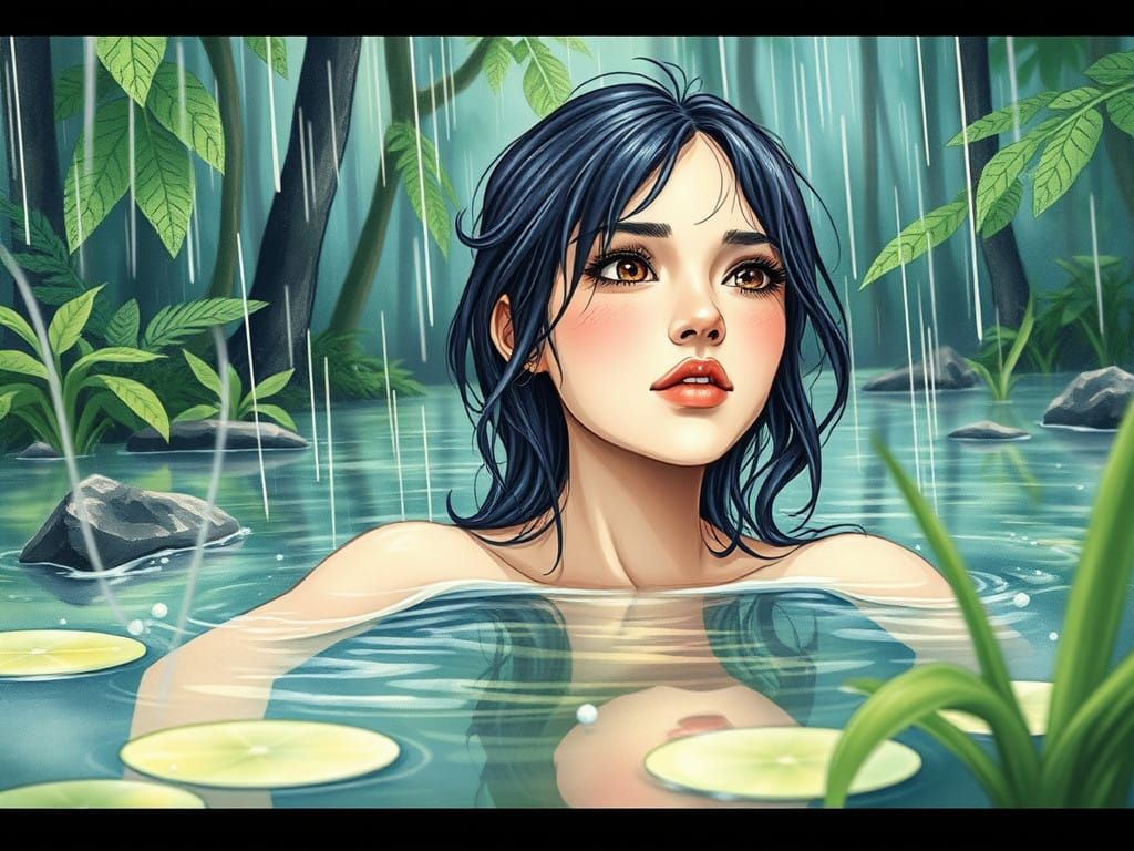 Whimsical Rainforest Watercolor Portrait in Comic Book Style