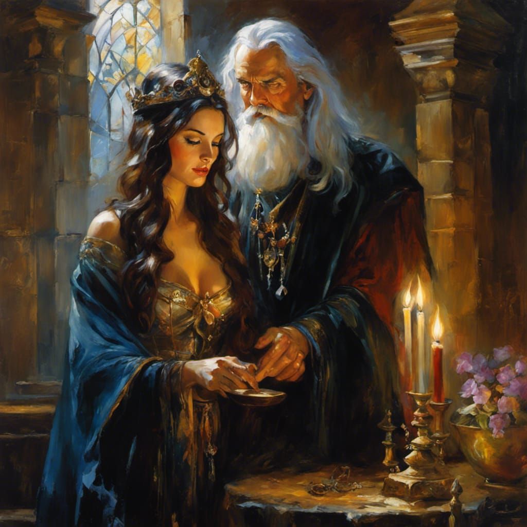 Merlin and Morgana Conjure Magic: Hyperrealistic Painting