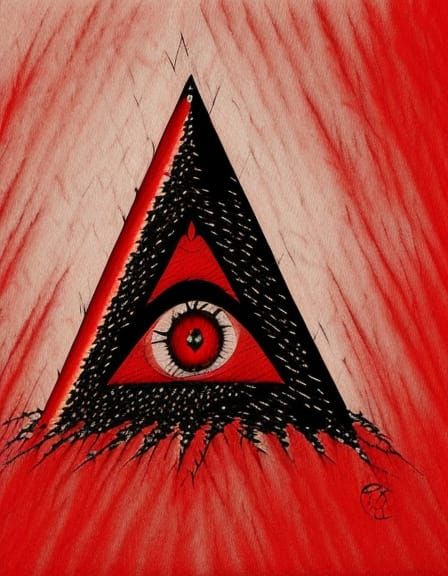 Menacing Eye in Red Pyramid: Horror Ink Art