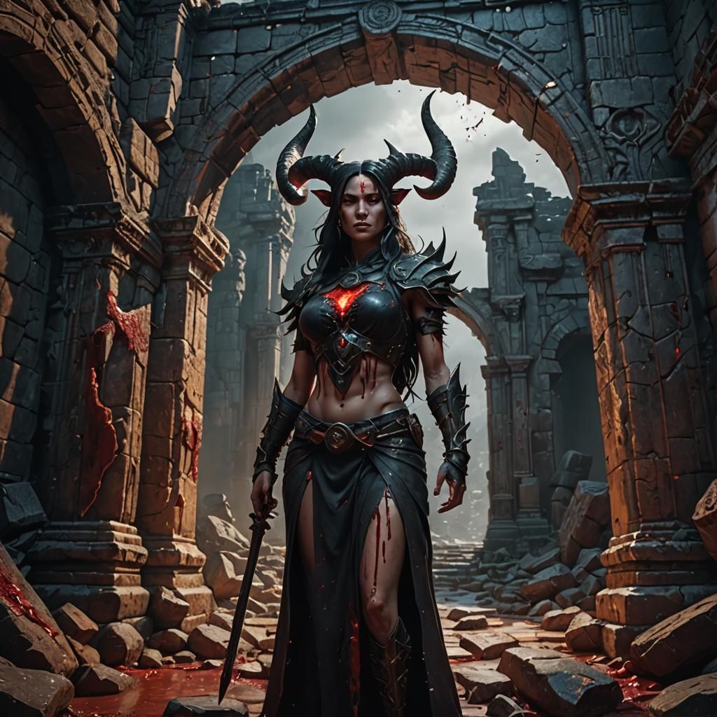 Dark Fantasy Woman Before Ancient Archway