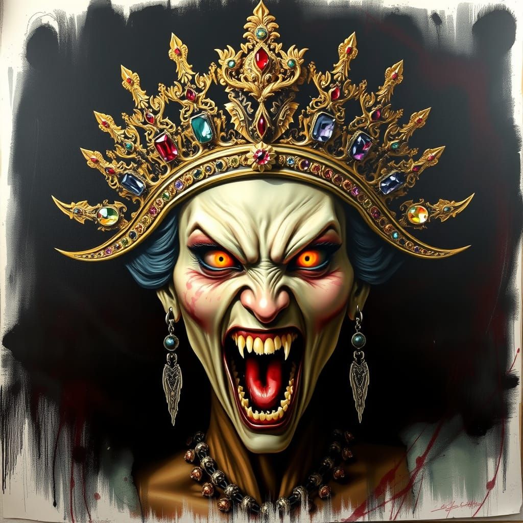 Regal Fury: A Haunting Queen in Dark Majesty