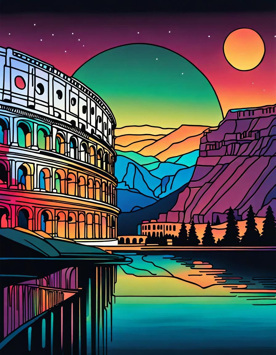 Japandi One Line Art: Colosseum and Northern Lights