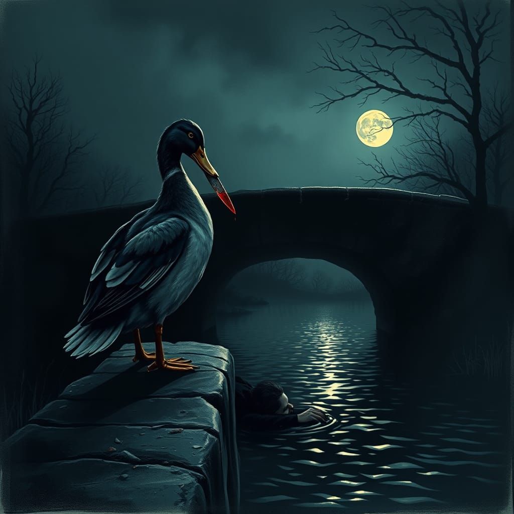 Ominous Duck with Knife in Film Noir Style