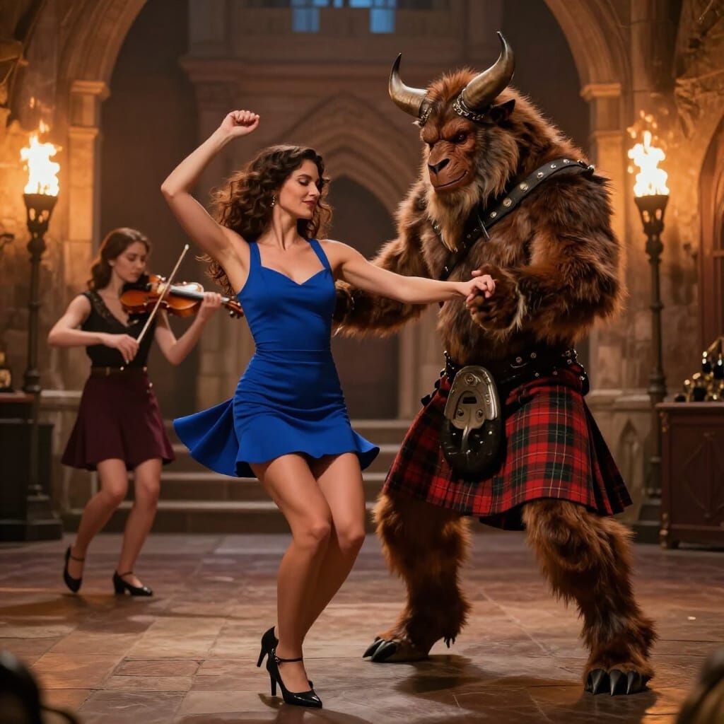 Minotaur and Lady Dancing in Castle