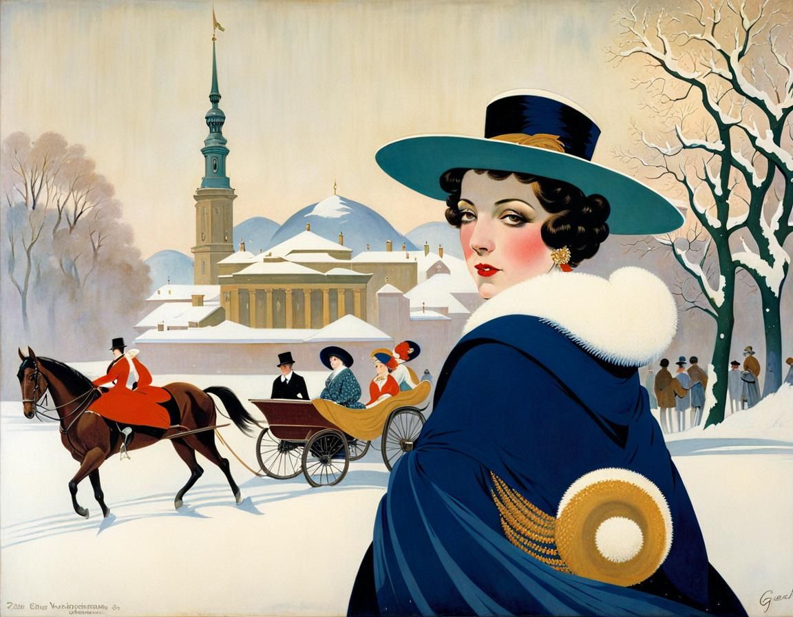 Snowy Day in Berlin: Vintage Painting Style