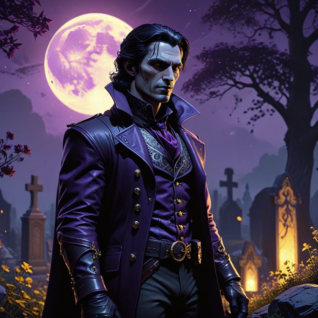 Vampire in Graveyard: Comic Book Illustration