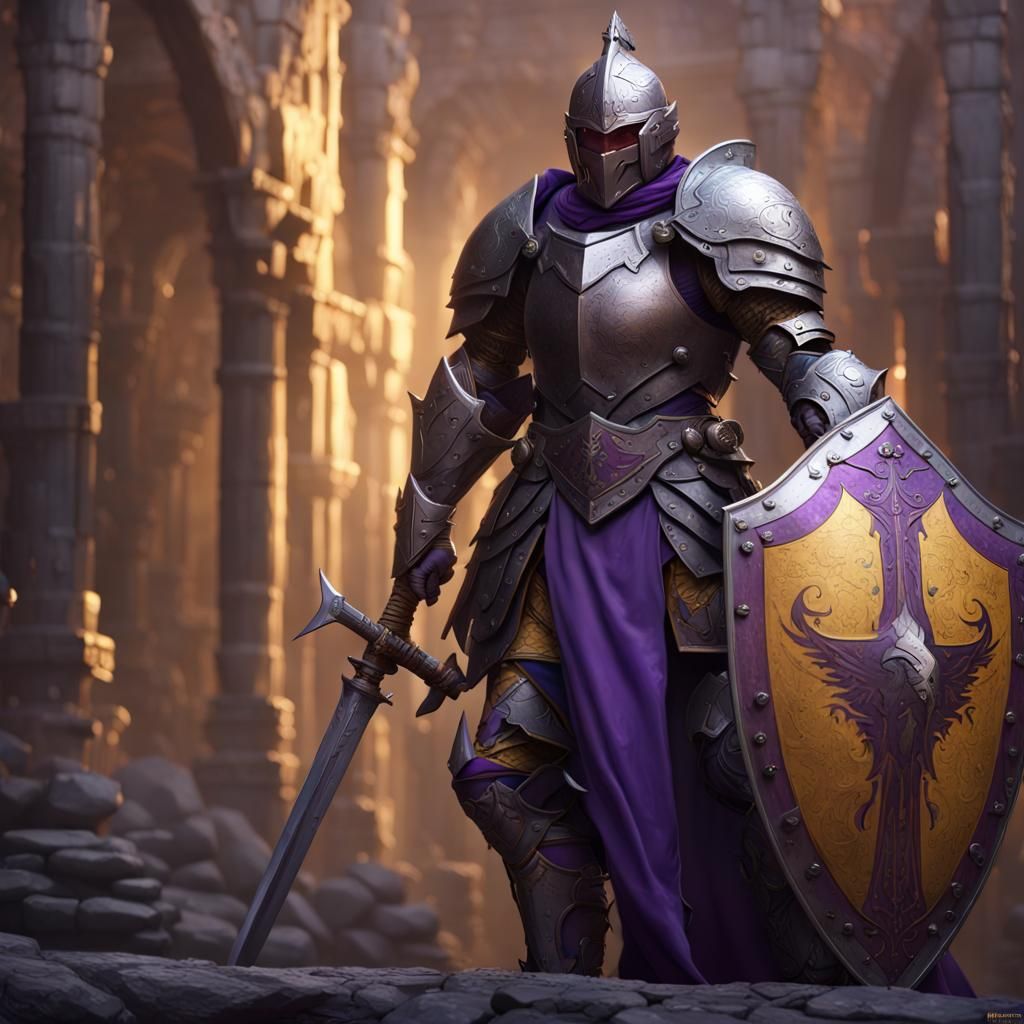 Powerful Knight with Sword and Shield, Dark Fantasy Art