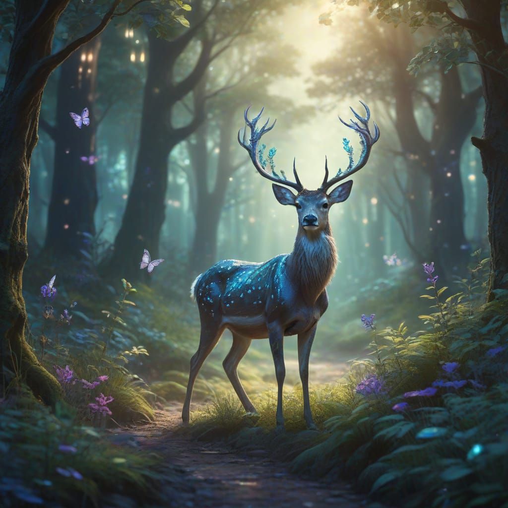 Enchanted Forest Glade with Bioluminescent Flora