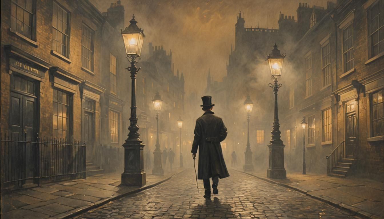 Foggy London Street Scene in Oil Painting Style